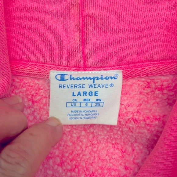Champion Pink Hoodie Sweatshirt Distressed Size Large - Picture 3 of 7